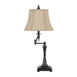 Metal Body Table Lamp with Fabric Tapered Bell Shade, Black and Beige