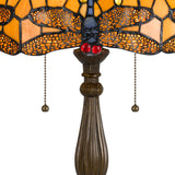 Benzara 2 Bulb Tiffany Table Lamp with Dragonfly Design Shade, Multicolor BM223636 Multicolor Metal and Glass BM223636