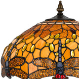 Benzara 2 Bulb Tiffany Table Lamp with Dragonfly Design Shade, Multicolor BM223636 Multicolor Metal and Glass BM223636