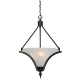 3 Bulb Pendant with Glass Shade and Metal Frame, Black and White