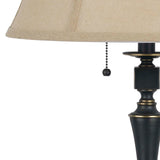 Benzara Metal Body Table Lamp with Fabric Tapered Bell Shade, Beige and Black BM223689 Black and Beige Metal and Fabric BM223689