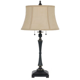 Benzara Metal Body Table Lamp with Fabric Tapered Bell Shade, Beige and Black BM223689 Black and Beige Metal and Fabric BM223689