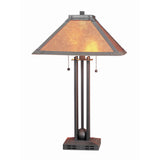 Benzara Ball Inlay Metal Body Table Lamp with Square Mica Shade, Bronze BM223694 Bronze Metal and Mica BM223694