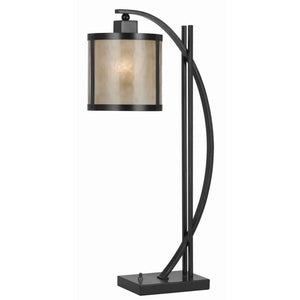 Benzara 60 Watt Table Lamp with Metal Body and Mica Drum Shade, Black BM223695 Black Metal and Mica BM223695