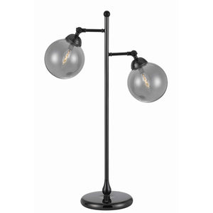 Benzara Industrial Metal Body Table Lamp with Two Glass Ball Shades, Black BM223696 Black Metal and Glass BM223696