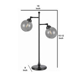 Benzara Industrial Metal Body Table Lamp with Two Glass Ball Shades, Black BM223696 Black Metal and Glass BM223696