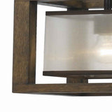 Benzara 60 Watt Mini Pendant with Wooden Frame and Organza Striped Shade, Brown BM223702 Brown Solid Wood, Metal and Fabric BM223702