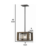 Benzara 60 Watt Mini Pendant with Wooden Frame and Organza Striped Shade, Brown BM223702 Brown Solid Wood, Metal and Fabric BM223702