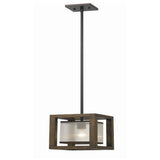 60 Watt Mini Pendant with Wooden Frame and Organza Striped Shade, Brown