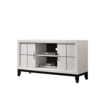 Benzara Wooden TV Stand with 2 Drawers and 2 Open Compartments, White and Black BM224619 White and Black Solid Wood BM224619