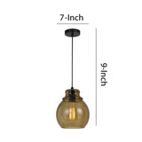 Benzara Round Glass Shade Pendant Lighting with Canopy and Hardwired Switch, Brown BM224633 Brown Metal, Glass BM224633