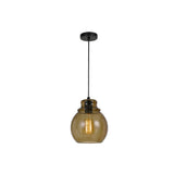 Benzara Round Glass Shade Pendant Lighting with Canopy and Hardwired Switch, Brown BM224633 Brown Metal, Glass BM224633