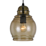 Benzara Round Glass Shade Pendant Lighting with Canopy and Hardwired Switch, Gray BM224634 Gray Metal, Glass BM224634