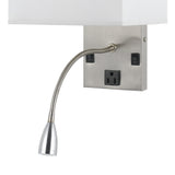 Benzara Metal Wall Lamp with Rectangular Shade and Gooseneck Reading Light, Silver BM224635 Silver Fabric, Metal BM224635