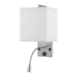 Benzara Metal Wall Lamp with Rectangular Shade and Gooseneck Reading Light, Silver BM224635 Silver Fabric, Metal BM224635