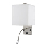 Metal Wall Lamp with Rectangular Shade and Gooseneck Reading Light, Silver