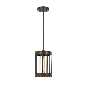 Benzara Caged Cylinder Design Metal Pendant Fixture with Canopy, Black and Brown BM224637 Black and Brown Metal BM224637