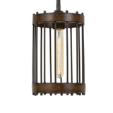 Benzara Caged Cylinder Design Metal Pendant Fixture with Canopy, Black and Brown BM224637 Black and Brown Metal BM224637