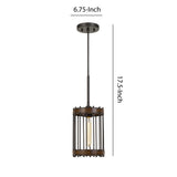 Benzara Caged Cylinder Design Metal Pendant Fixture with Canopy, Black and Brown BM224637 Black and Brown Metal BM224637