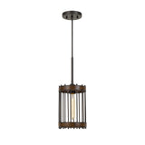 Benzara Caged Cylinder Design Metal Pendant Fixture with Canopy, Black and Brown BM224637 Black and Brown Metal BM224637