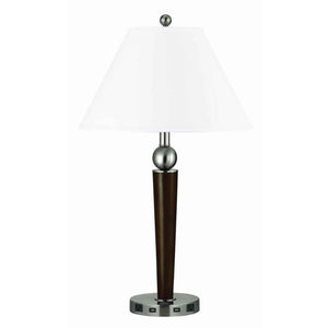 Benzara Fabric Shade Table Lamp with Metal Base and Ball Accent, White and Brown BM224652 White and Brown Metal and Fabric BM224652