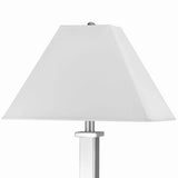 Benzara 60 X 2 Watt Metal Night Stand Lamp with Tapered Shade, White and Silver BM224654 White and Silver Metal and Fabric BM224654