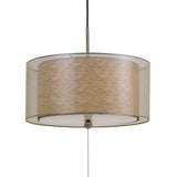 Benzara 60 X 2 Watt Drum Shade Pendant Fixture with 3 Cord Hangers, Beige and Clear BM224670 Beige and Clear Fabric BM224670