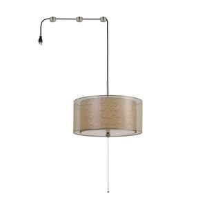 Benzara 60 X 2 Watt Drum Shade Pendant Fixture with 3 Cord Hangers, Beige and Clear BM224670 Beige and Clear Fabric BM224670