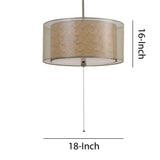 Benzara 60 X 2 Watt Drum Shade Pendant Fixture with 3 Cord Hangers, Beige and Clear BM224670 Beige and Clear Fabric BM224670