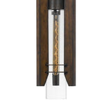 Benzara 60 Watt Metal Frame Pendant Fixture with Wood and Glass Shade, Brown BM224673 Brown Solid Wood, Metal and Glass BM224673