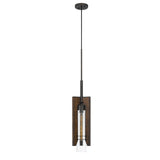 Benzara 60 Watt Metal Frame Pendant Fixture with Wood and Glass Shade, Brown BM224673 Brown Solid Wood, Metal and Glass BM224673