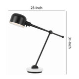 Benzara 60 Watt Metal Frame Desk Lamp with Adjustable Head, Black and White BM224679 Black and White Metal and Marble BM224679