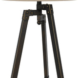 Benzara Metal Tripod Base Table Lamp with Fabric Drum Shade, Bronze and Beige BM224680 Bronze and Beige Metal and Fabric BM224680