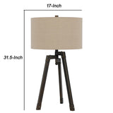 Benzara Metal Tripod Base Table Lamp with Fabric Drum Shade, Bronze and Beige BM224680 Bronze and Beige Metal and Fabric BM224680