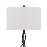 Benzara Round Fabric Shade Table Lamp with Metal Spiral Design Base,White and Black BM224685 White and Black Metal and Fabric BM224685