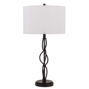 Benzara Round Fabric Shade Table Lamp with Metal Spiral Design Base,White and Black BM224685 White and Black Metal and Fabric BM224685