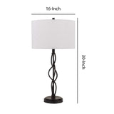 Benzara Round Fabric Shade Table Lamp with Metal Spiral Design Base,White and Black BM224685 White and Black Metal and Fabric BM224685