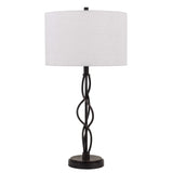 Round Fabric Shade Table Lamp with Metal Spiral Design Base,White and Black