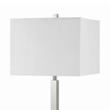 Benzara Rectangular Metal Table Lamp with Tubular Base and 2 Power Outlet, White BM224691 White Metal and Fabric BM224691