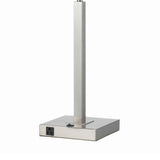 Benzara Rectangular Metal Table Lamp with Tubular Base and 2 Power Outlet, White BM224691 White Metal and Fabric BM224691