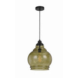 Benzara 60 Watt Metal Frame Pendant with Rippled Glass Shade, Beige and Black BM224692 Beige and Black Glass and Metal BM224692