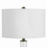 Benzara 3 Way Table Lamp with Glass Round Base and Antique Brass Accent, White BM224696 White Metal, Glass and Fabric BM224696