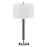 100 Watt Metal Frame Night Stand Lamp with Fabric Shade, White and Silver