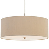 Benzara 60W x 3 Drum Shade Pendant Fixture, Beige and Silver BM224706 Beige, silver Metal, Fabric BM224706