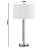 Benzara 60 X 2 Watt Metal Frame Night Stand Lamp with Fabric Shade, White and Silver BM224711 Silver and White Metal and Fabric BM224711