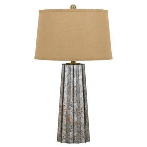 Benzara Glass Body Table Lamp with Tapered Burlap Shade, Gray and Beige BM224719 Gray and Beige Glass and Fabric BM224719