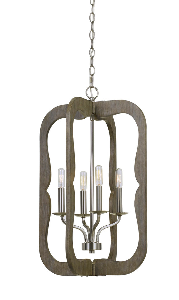 Benzara Wooden Cut Out Design Frame Pendant Fixture with Chain, Distressed Brown BM224722 Brown Solid wood BM224722