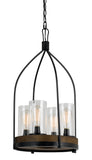 Benzara 60 X 4 Watt Wood and Metal Chandelier with Glass Shades, Brown and Black BM224723 Brown and Black Solid Wood, Metal and Glass BM224723