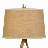 Benzara Textured Fabric Shade Table Lamp with Antler Design Base, Beige and Brown BM224725 Brown and Beige Fabric and Polyresin BM224725