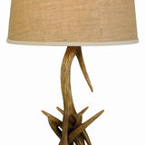 Benzara Textured Fabric Shade Table Lamp with Antler Design Base, Beige and Brown BM224725 Brown and Beige Fabric and Polyresin BM224725
